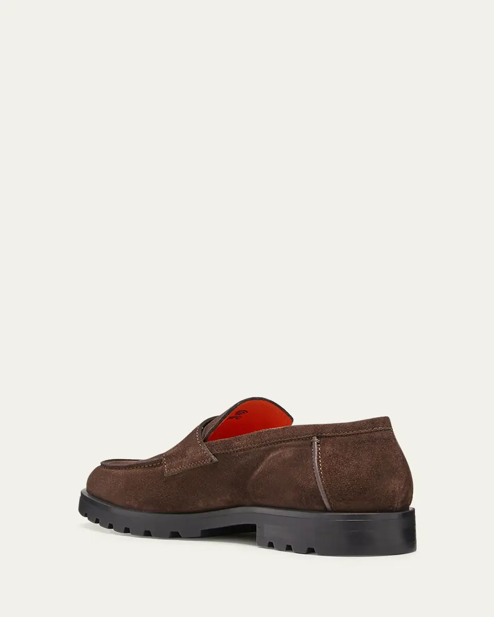 Santoni Men's Rock Suede Lug Sole Penny Loafers | Thumbnail 7