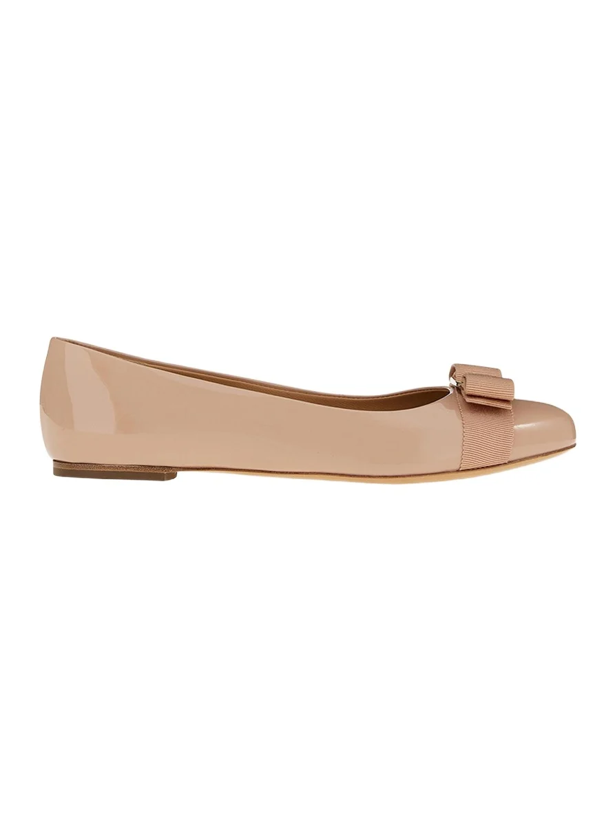 Ferragamo Varina Patent Leather Bow Ballerina Flats