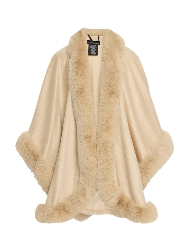 Cashmere Cape With Faux Fur Trim Cashmere Cape With Faux Fur Trim