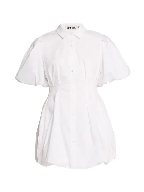 Cleo Polin Balloon-Sleeve Pleated Mini Dress