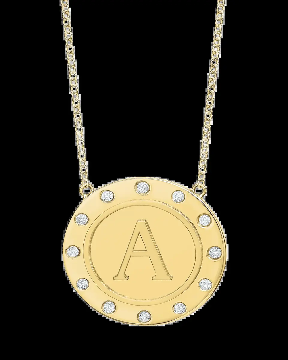 Tracee Nichols 14K Gold Initial Token Necklace with Diamonds | Thumbnail 2