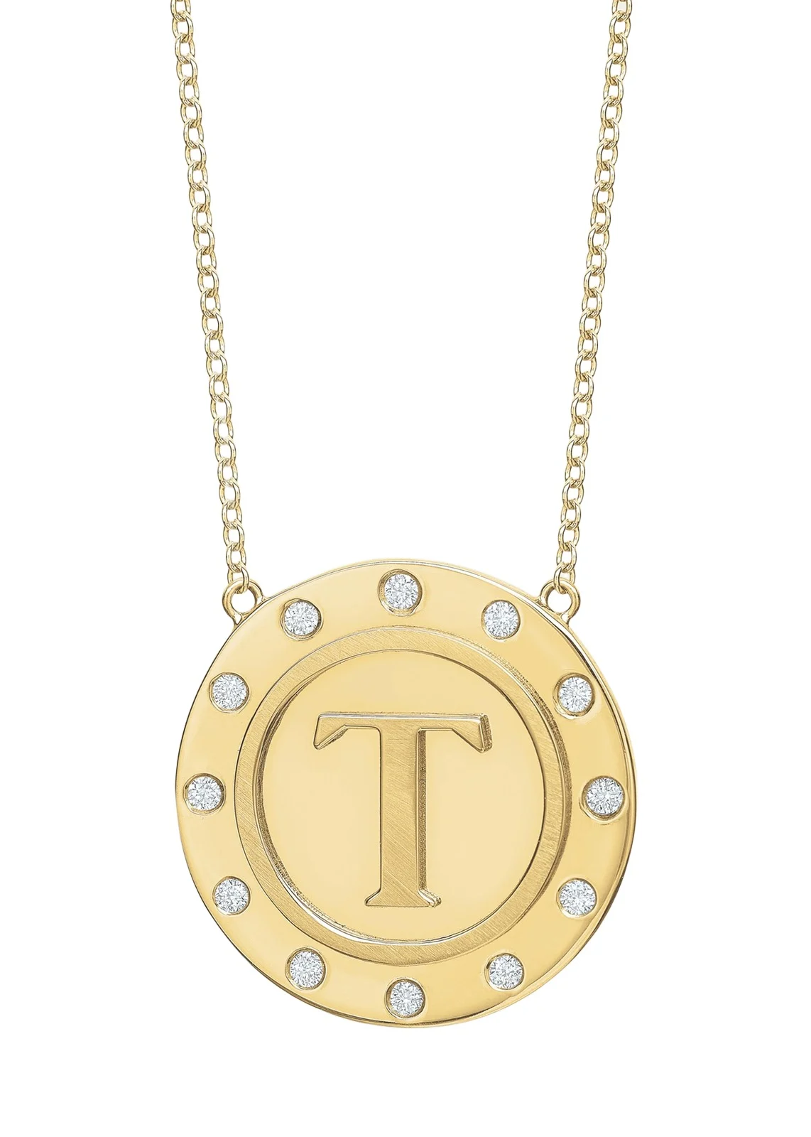 14K Gold Initial Token Necklace with Diamonds 14K Gold Initial Token Necklace with Diamonds