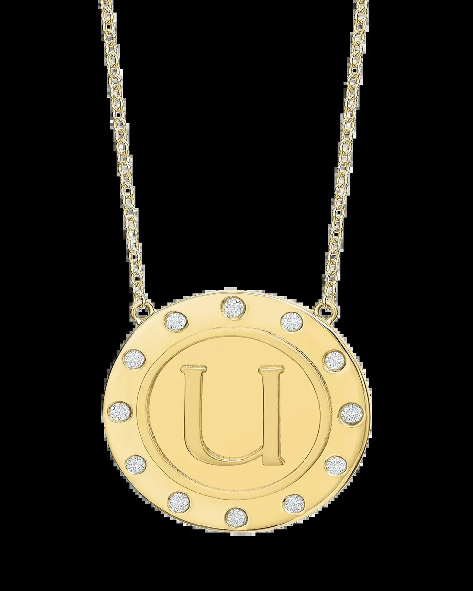 Tracee Nichols 14K Gold Initial Token Necklace with Diamonds | Thumbnail 2