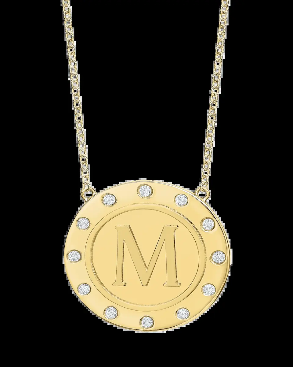 Tracee Nichols 14K Gold Initial Token Necklace with Diamonds | Thumbnail 2
