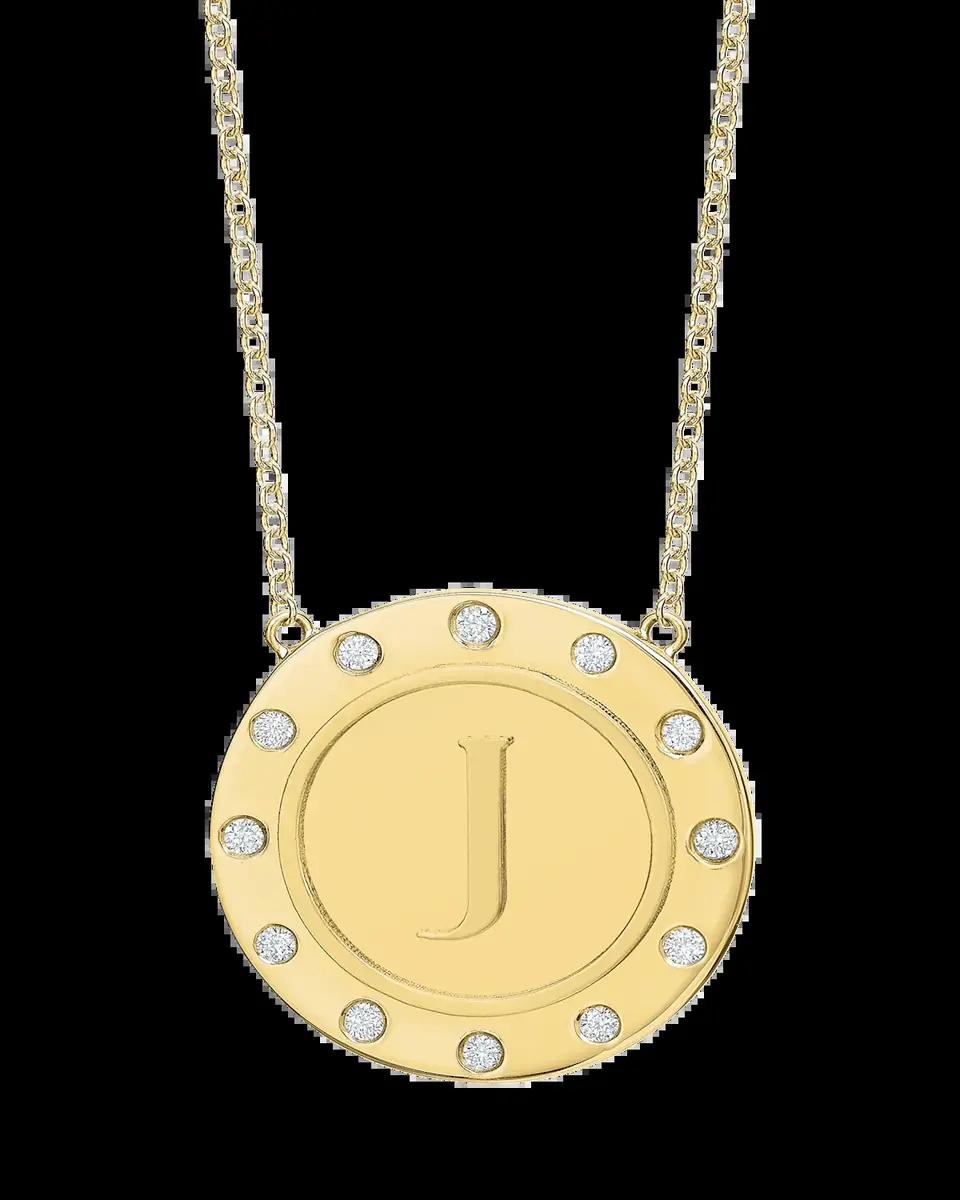 Tracee Nichols 14K Gold Initial Token Necklace with Diamonds | Thumbnail 2