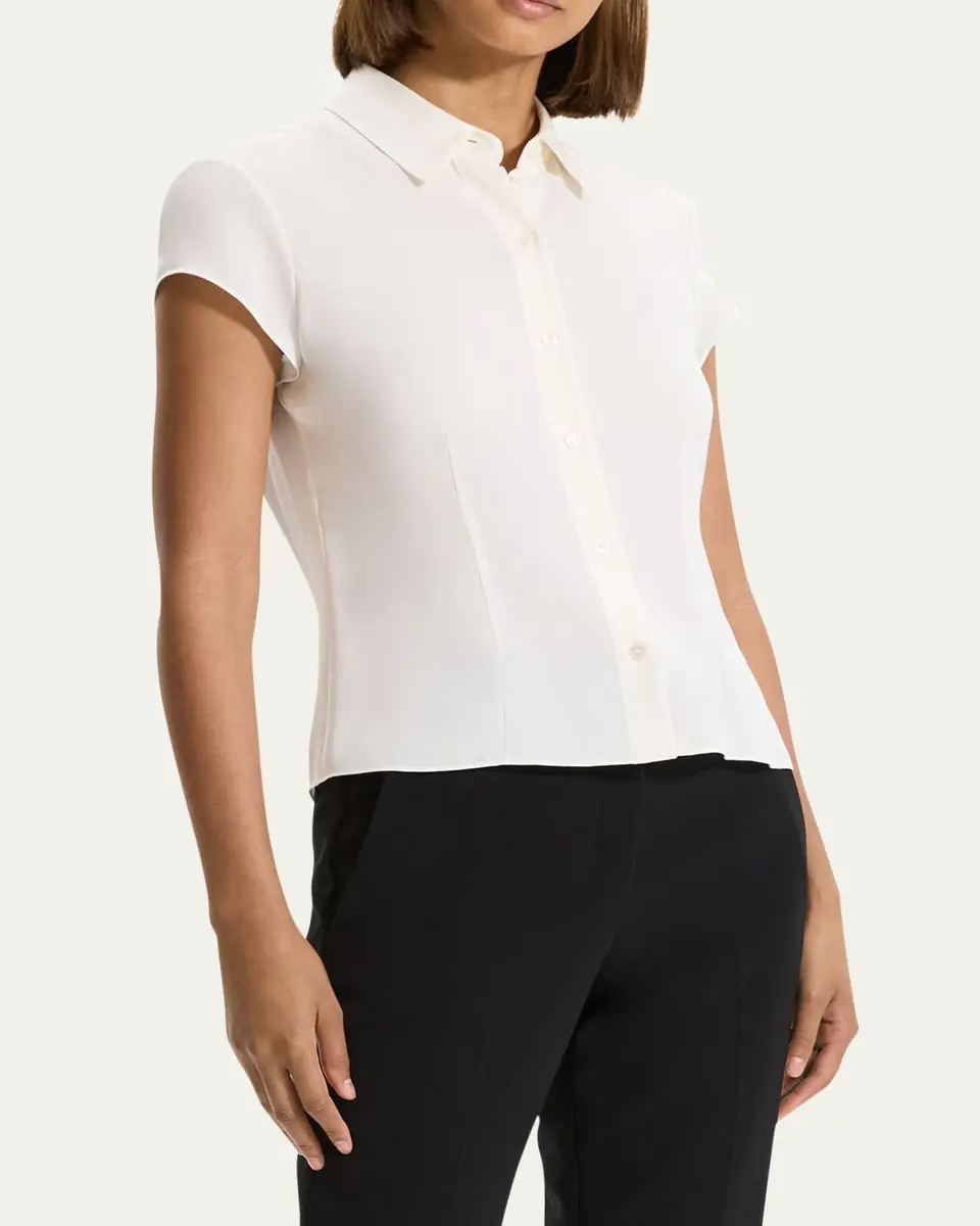 Theory Cap-Sleeve Modern Silk Georgette Blouse | Thumbnail 4