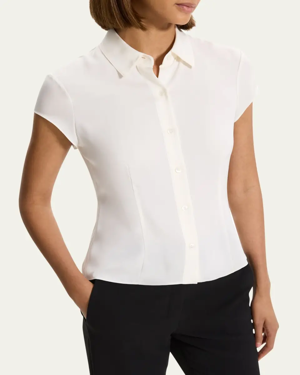 Theory Cap-Sleeve Modern Silk Georgette Blouse | Thumbnail 5
