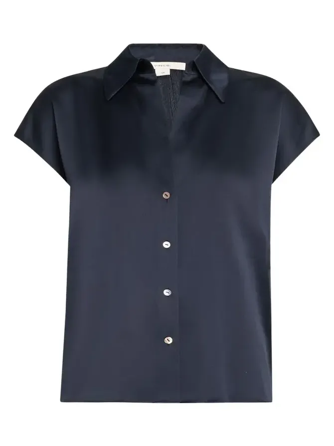 Cap-Sleeve Ruched-Back Silk Blouse