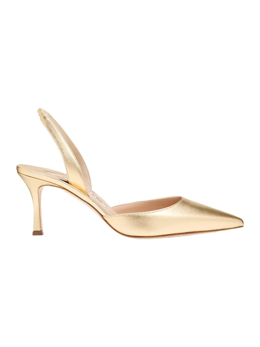 Carolyne Metallic Leather Mid-Heel Slingback Pumps