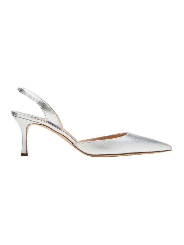 Carolyne Metallic Leather Mid-Heel Slingback Pumps