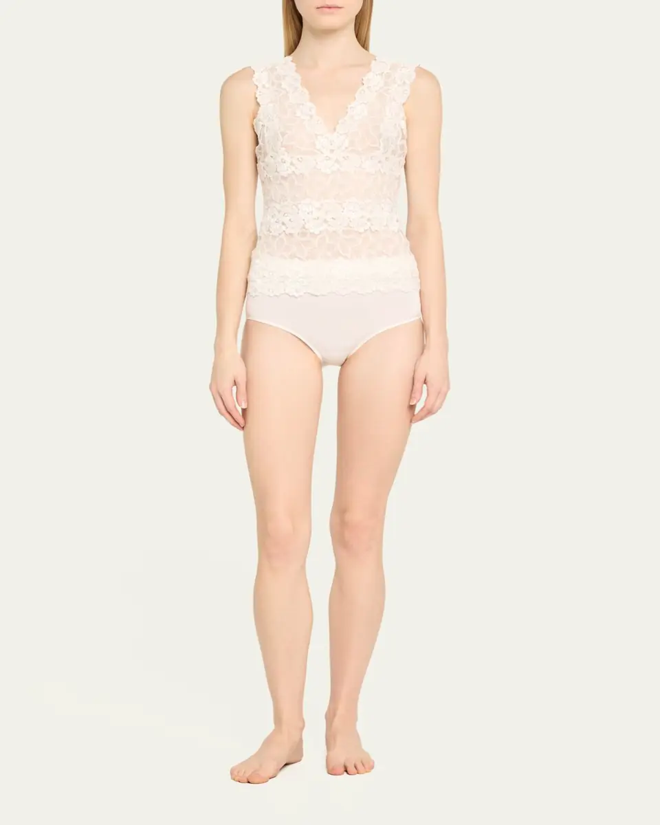 Josie Natori V-Neck Floral Lace Tank | Thumbnail 2