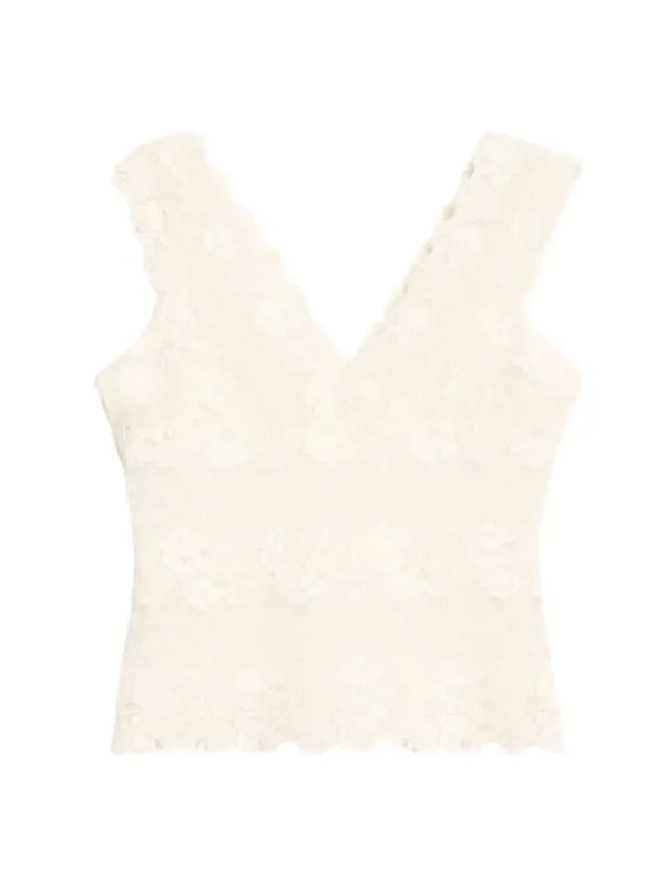 Josie Natori V-Neck Floral Lace Tank