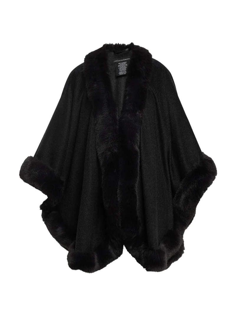 Cashmere Cape With Faux Fur Trim Cashmere Cape With Faux Fur Trim