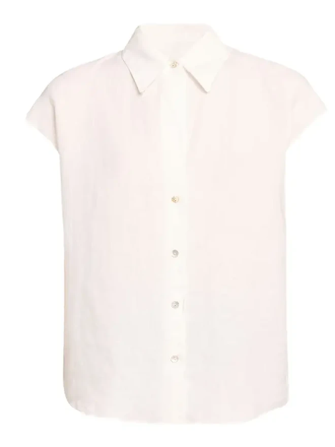 Cap-Sleeve Linen Button-Front Blouse Cap-Sleeve Linen Button-Front Blouse
