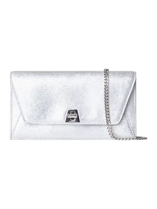 Anouk Lizard-Print Clutch Bag w/ Chain