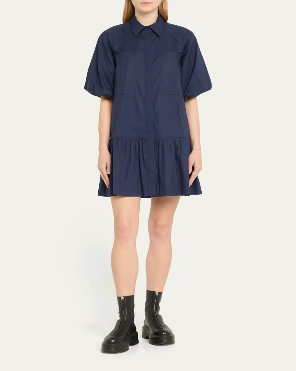 Simkhai Crissy Puff-Sleeve Cotton Poplin Mini Shirtdress | Thumbnail 2 Simkhai Crissy Puff-Sleeve Cotton Poplin Mini Shirtdress | Thumbnail 2