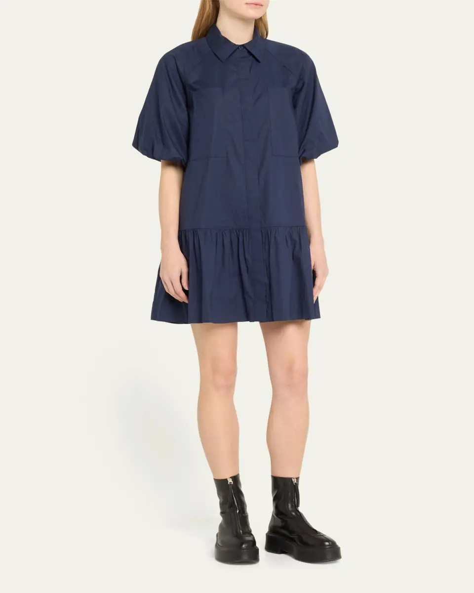 Simkhai Crissy Puff-Sleeve Cotton Poplin Mini Shirtdress | Thumbnail 4 Simkhai Crissy Puff-Sleeve Cotton Poplin Mini Shirtdress | Thumbnail 4
