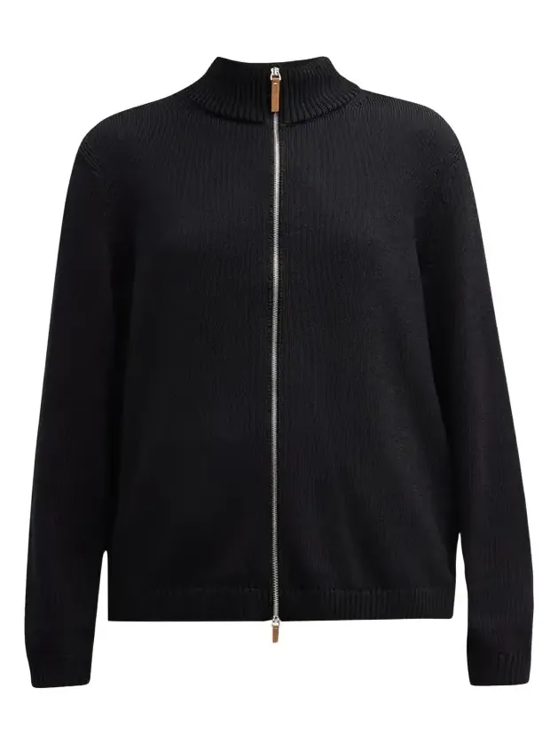 Cotton-Silk Tape Fitted Bomber Sweater