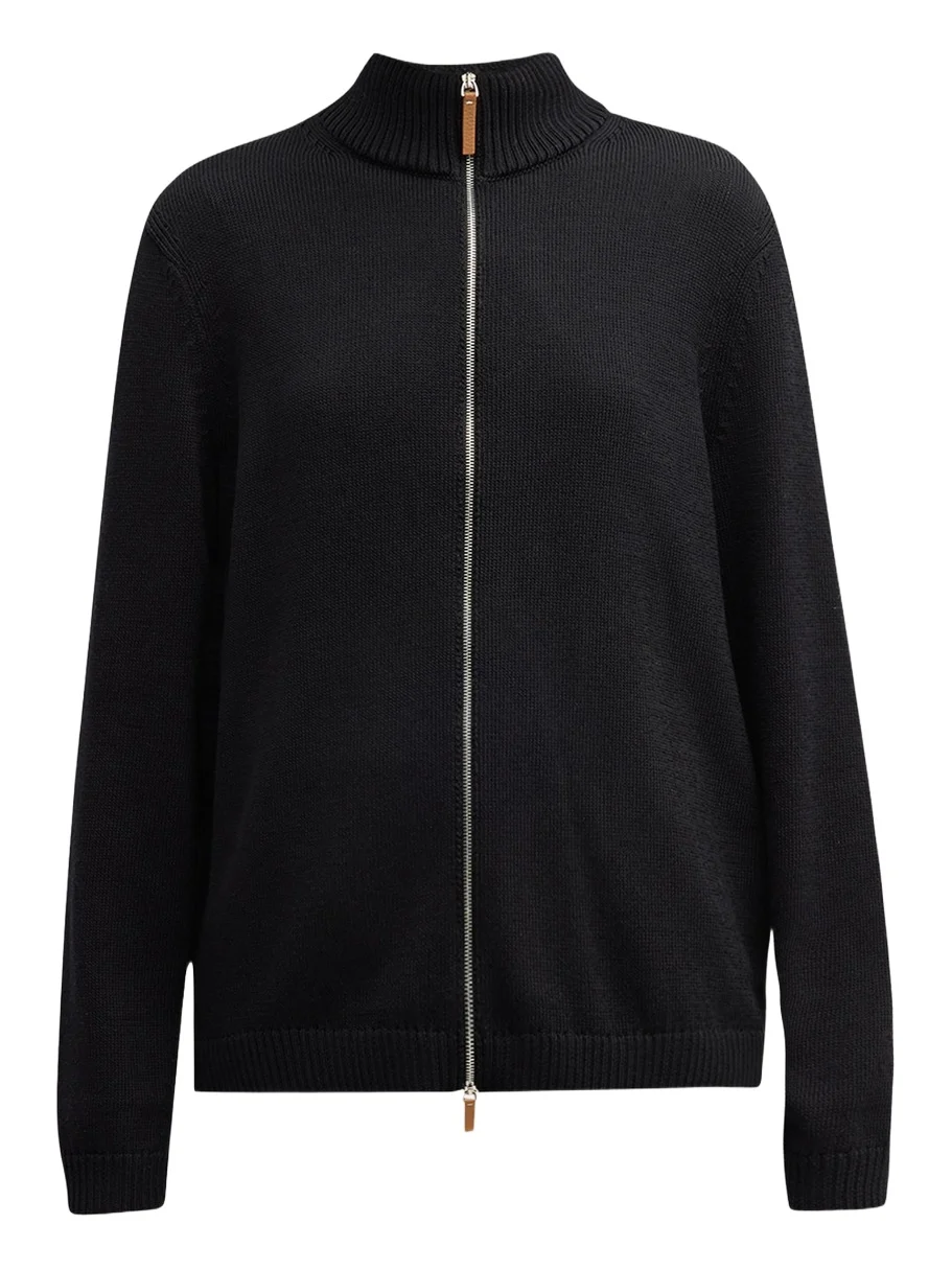 Cotton-Silk Tape Fitted Bomber Sweater
