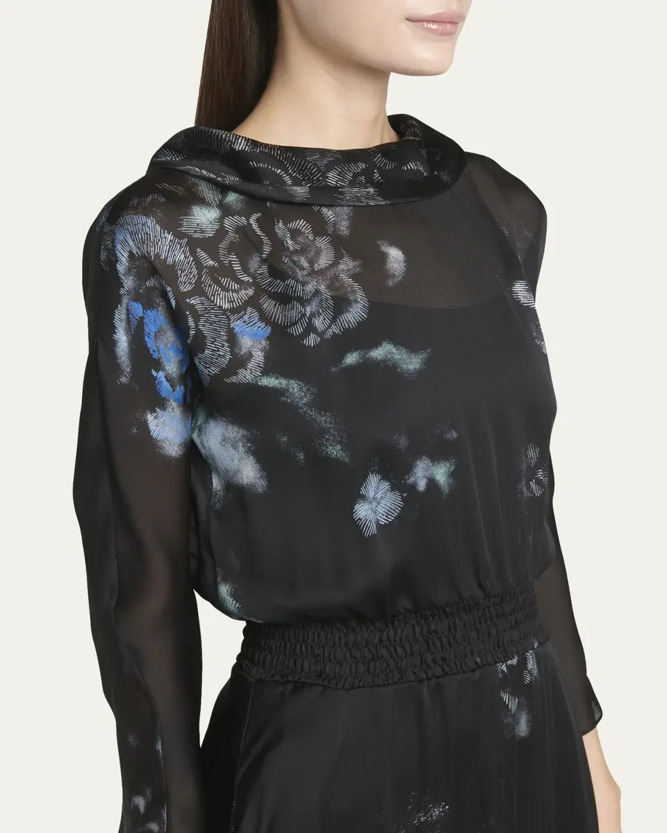 Giorgio Armani Floral Print Silk Gown with Smocked Waist | Thumbnail 5 Giorgio Armani Floral Print Silk Gown with Smocked Waist | Thumbnail 5
