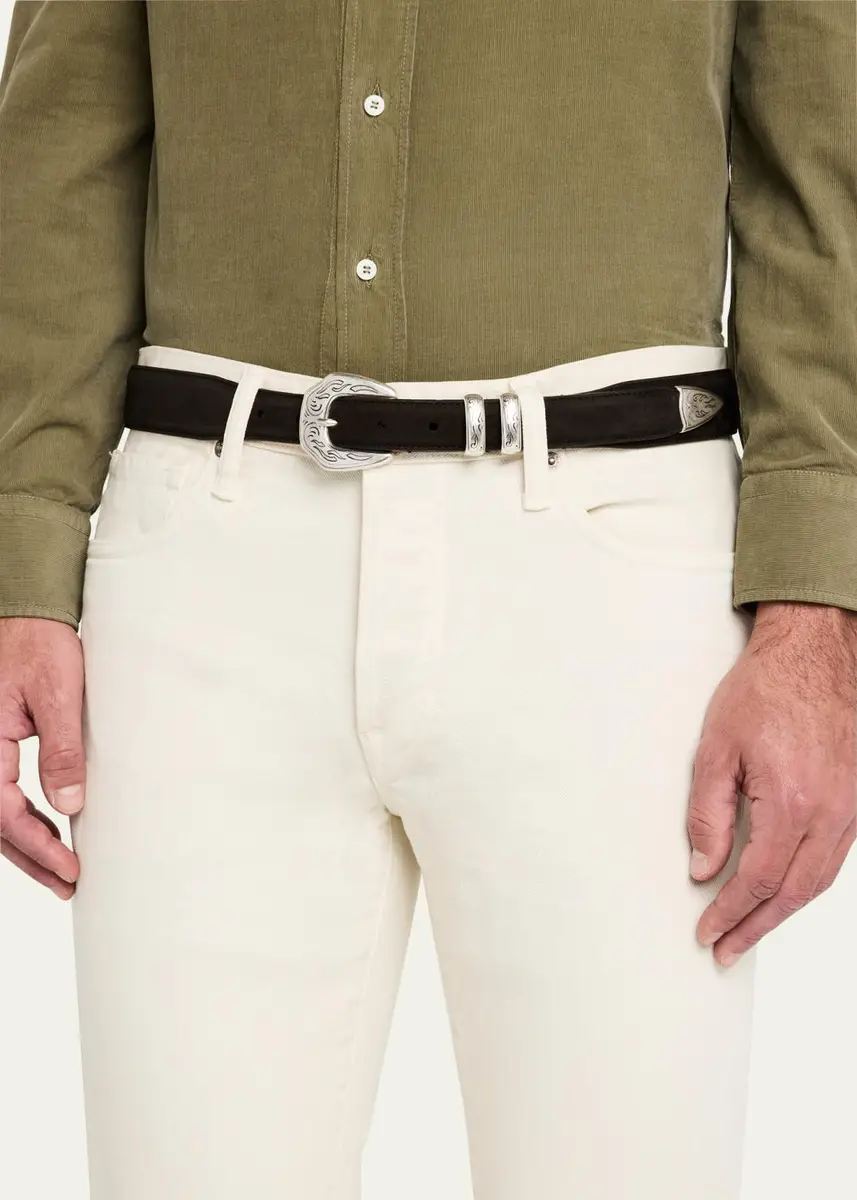Simonnot Godard Men's Western Nubuck Suede Belt | Thumbnail 2