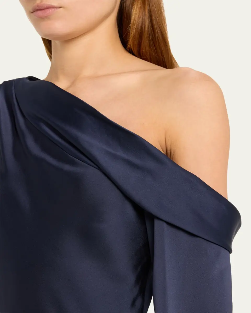 SIMKHAI Cameron One-Shoulder Wrap-Skirt Satin Mini Dress | Thumbnail 5