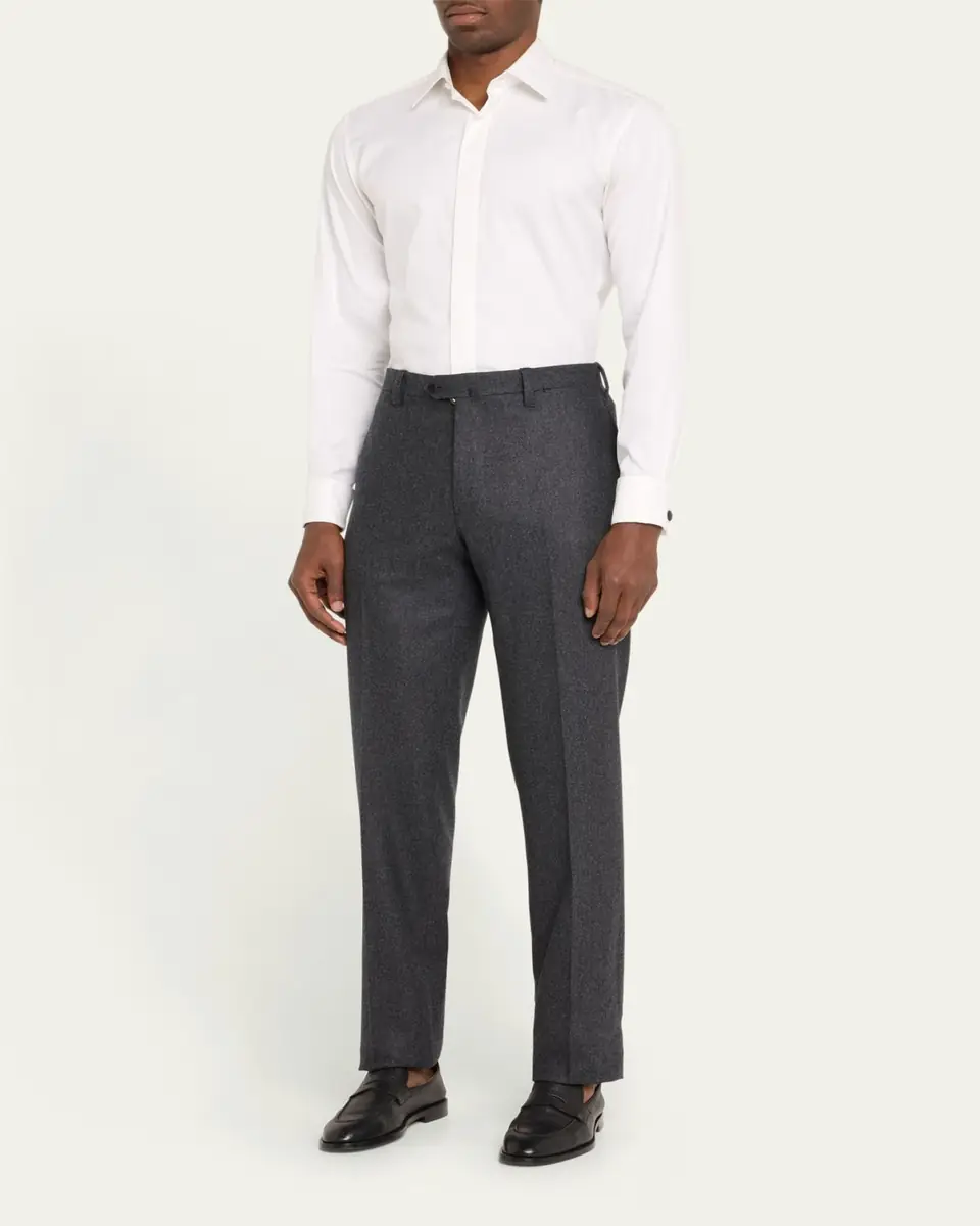 Cesare Attolini Men's Flat-Front Flannel Trousers | Thumbnail 2 Cesare Attolini Men's Flat-Front Flannel Trousers | Thumbnail 2