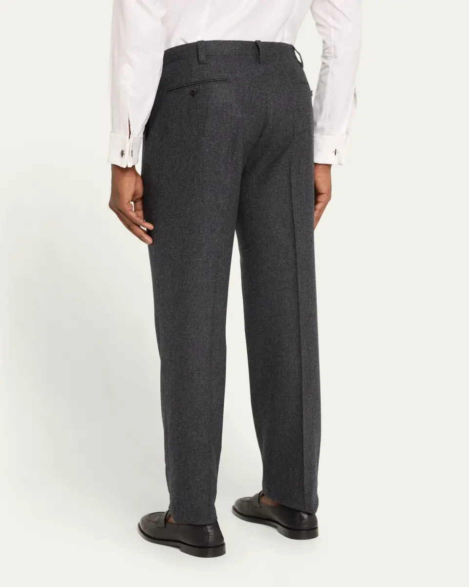 Cesare Attolini Men's Flat-Front Flannel Trousers | Thumbnail 3 Cesare Attolini Men's Flat-Front Flannel Trousers | Thumbnail 3