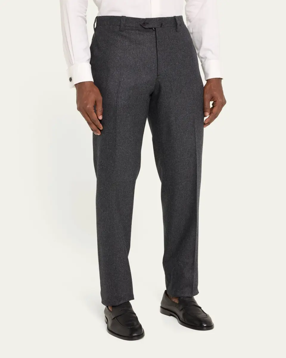 Cesare Attolini Men's Flat-Front Flannel Trousers | Thumbnail 4 Cesare Attolini Men's Flat-Front Flannel Trousers | Thumbnail 4
