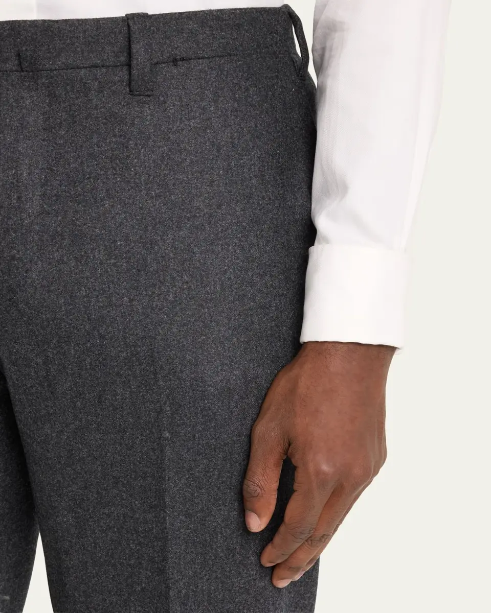 Cesare Attolini Men's Flat-Front Flannel Trousers | Thumbnail 5 Cesare Attolini Men's Flat-Front Flannel Trousers | Thumbnail 5
