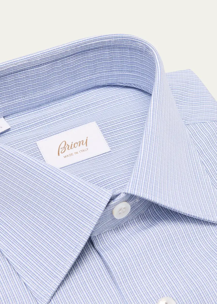 Brioni Men's Cotton Mini Graph Check Dress Shirt | Thumbnail 2 Brioni Men's Cotton Mini Graph Check Dress Shirt | Thumbnail 2