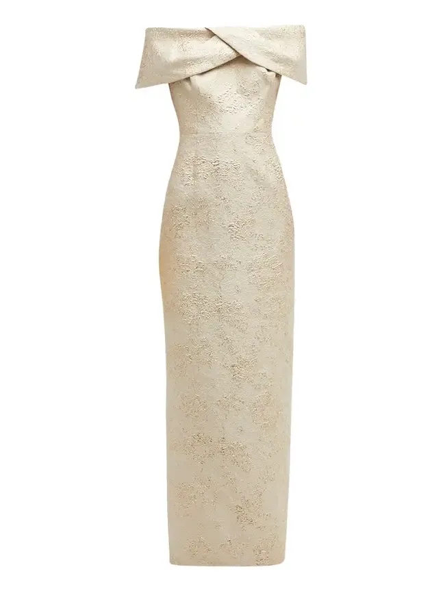 Off-Shoulder Jacquard Column Gown Off-Shoulder Jacquard Column Gown