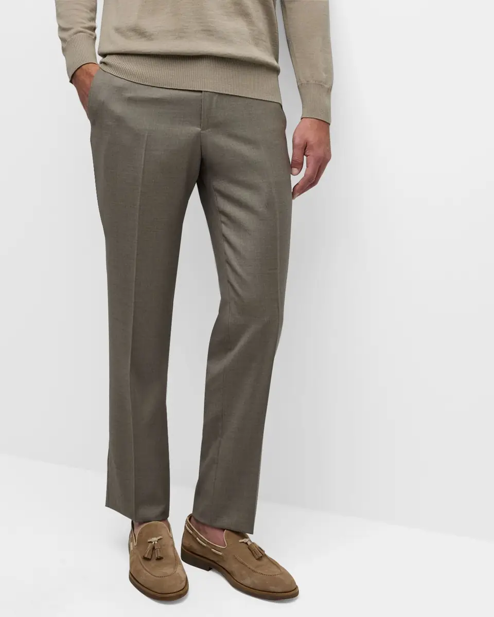 Giorgio Armani Men's Flat-Front Wool Trousers | Thumbnail 5 Giorgio Armani Men's Flat-Front Wool Trousers | Thumbnail 5