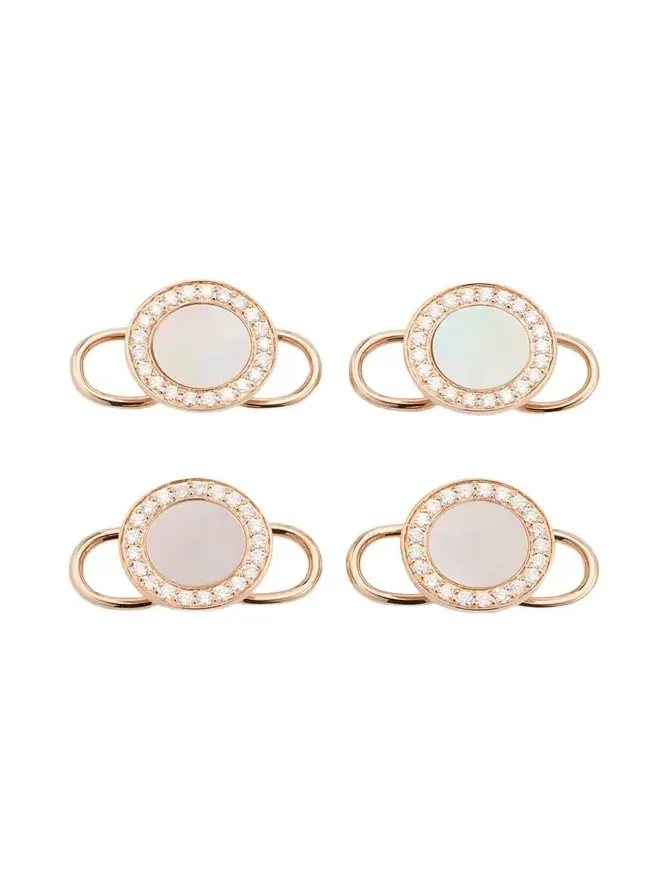 Jan Leslie Men's 18K Rose Gold Mother Of Pearl and Diamond Tuxedo Studs