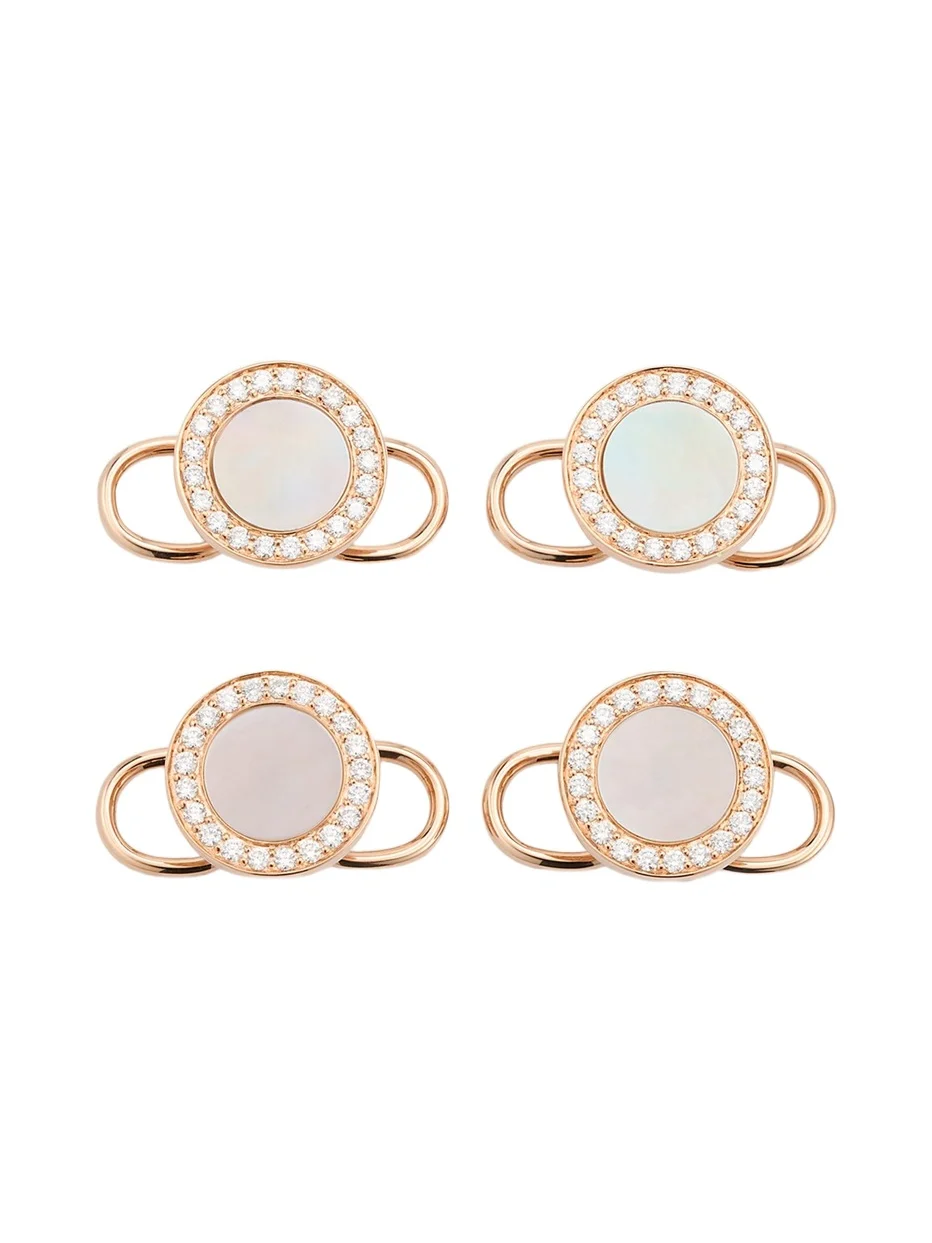 Jan Leslie Men's 18K Rose Gold Mother Of Pearl and Diamond Tuxedo Studs