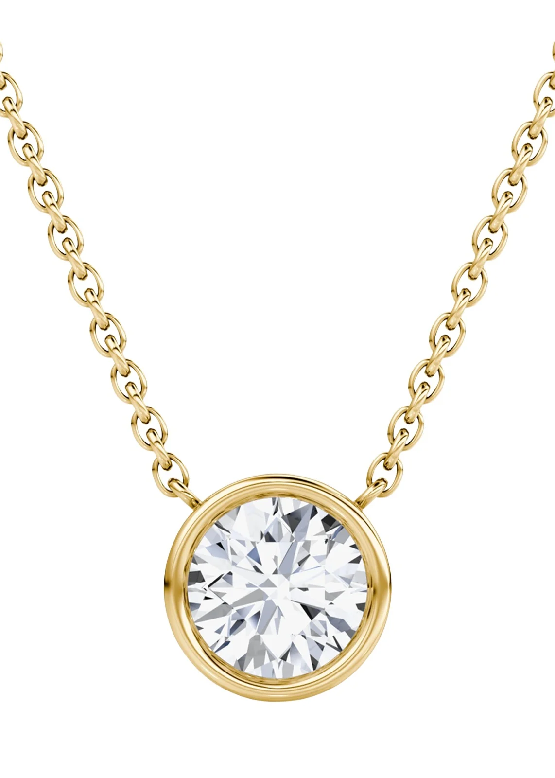 Round Bezel-Cut Lab Grown Diamond Solitaire Necklace, 0.75tcw Round Bezel-Cut Lab Grown Diamond Solitaire Necklace, 0.75tcw