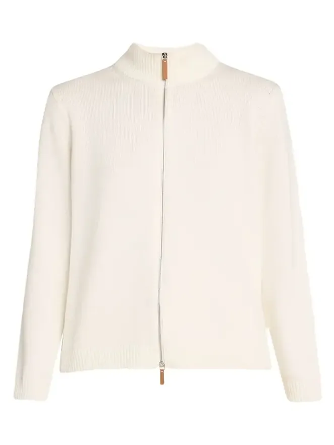 Cotton-Silk Tape Fitted Bomber Sweater