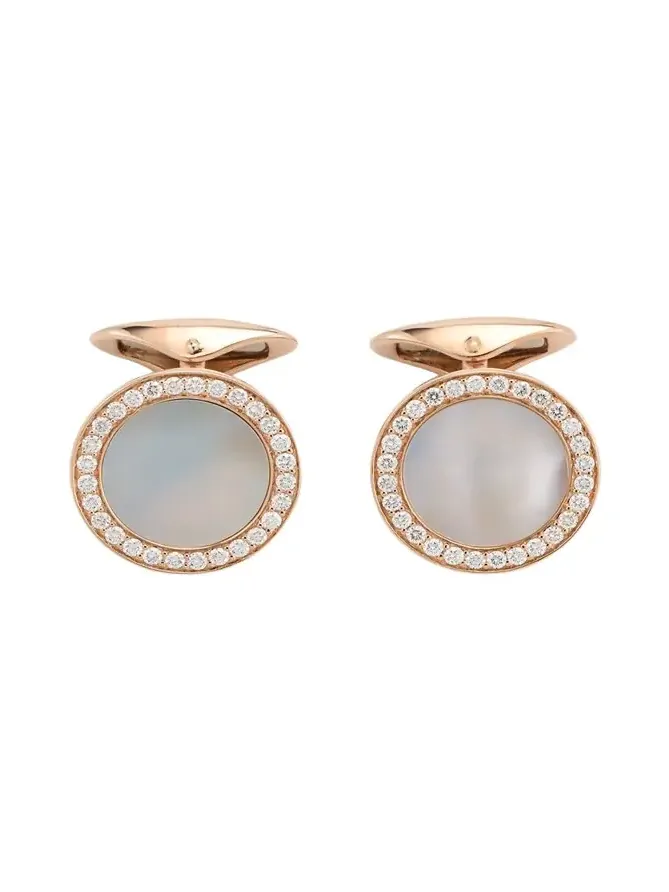 Jan Leslie Men's 18K Rose Gold Mother Of Pearl and Diamond Cufflinks