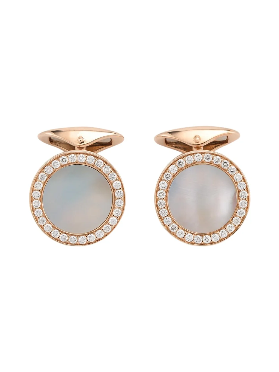 Men's 18K Rose Gold Mother Of Pearl and Diamond Cufflinks Men's 18K Rose Gold Mother Of Pearl and Diamond Cufflinks