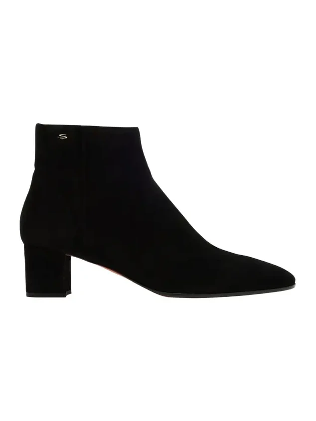 Suede Block-Heel Ankle Booties