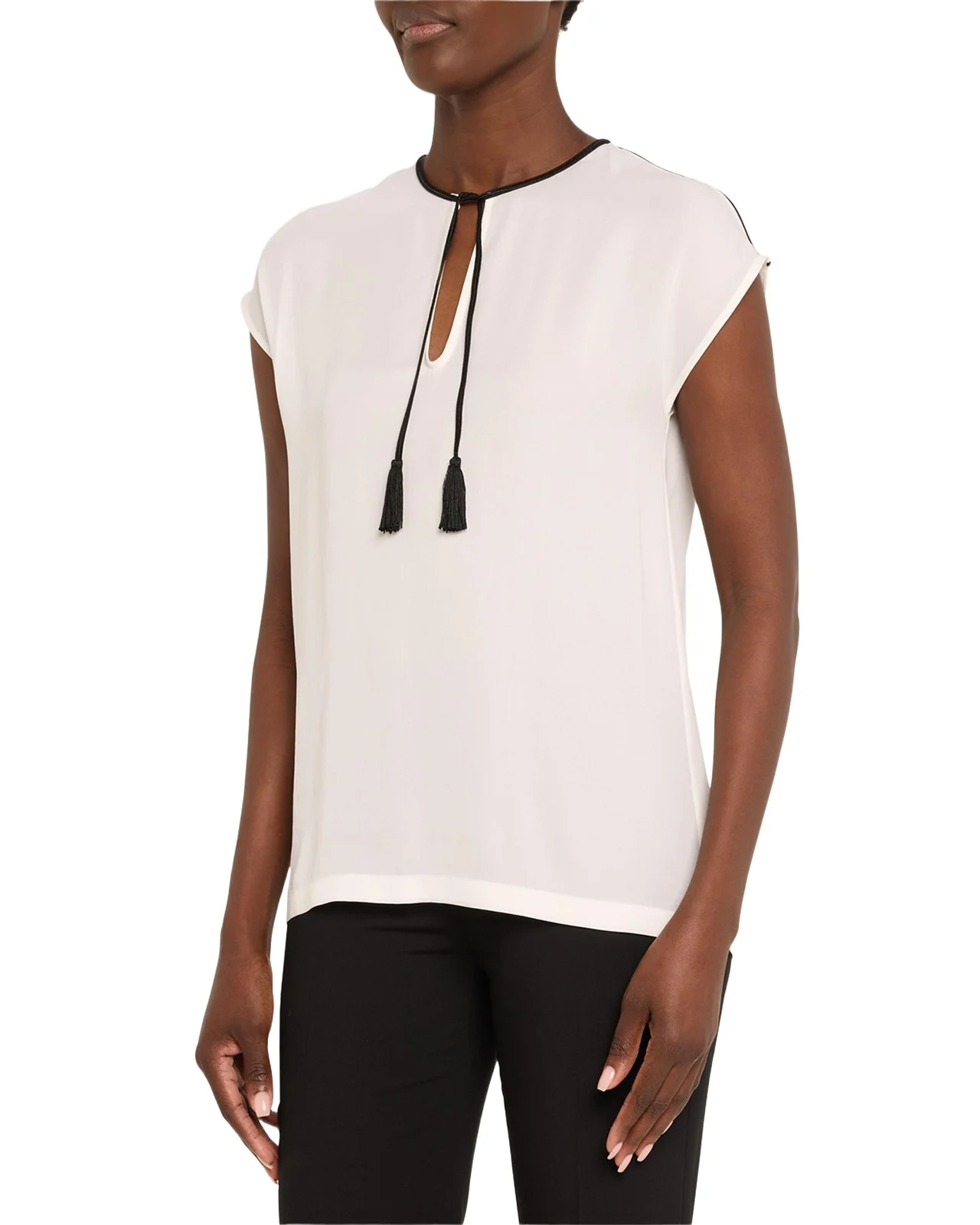 Silk Georgette Short Blouse with Tie Neck Detail