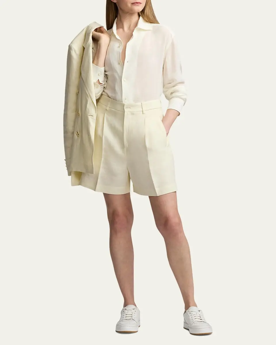 Ralph Lauren Collection Tracy Pleated Linen Shorts | Thumbnail 2 Ralph Lauren Collection Tracy Pleated Linen Shorts | Thumbnail 2