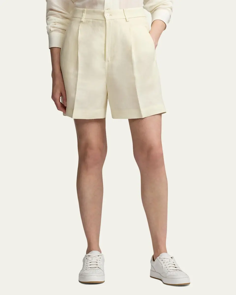 Ralph Lauren Collection Tracy Pleated Linen Shorts | Thumbnail 4 Ralph Lauren Collection Tracy Pleated Linen Shorts | Thumbnail 4