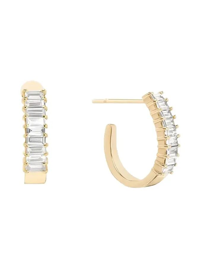 14K Gold Baguette Diamond Huggie Earrings, 0.5 tcw 14K Gold Baguette Diamond Huggie Earrings, 0.5 tcw