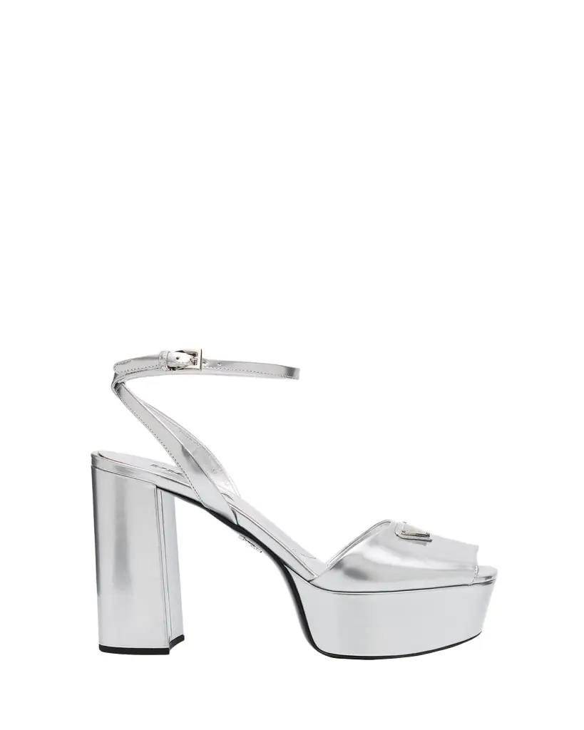 Prada Metallic Leather Ankle-Strap Platform Sandals | Image 1 Prada Metallic Leather Ankle-Strap Platform Sandals | Image 1