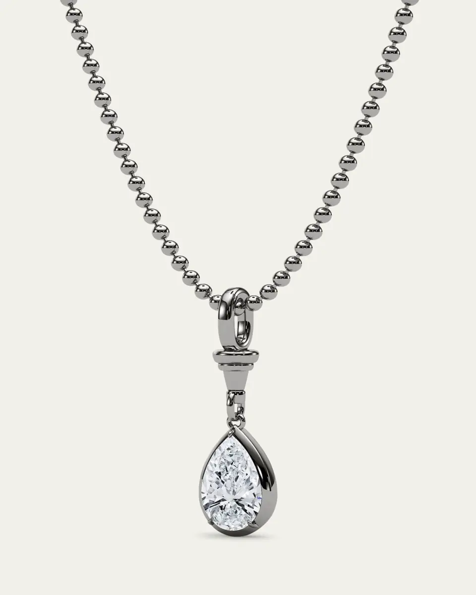 HauteCarat 18K Ball and Chain Pear Shape Lab Grown Diamond Pendant Necklace, 3.0tcw | Thumbnail 2
