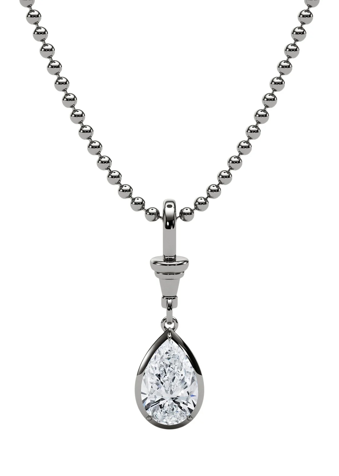 18K Ball and Chain Pear Shape Lab Grown Diamond Pendant Necklace, 3.0tcw 18K Ball and Chain Pear Shape Lab Grown Diamond Pendant Necklace, 3.0tcw