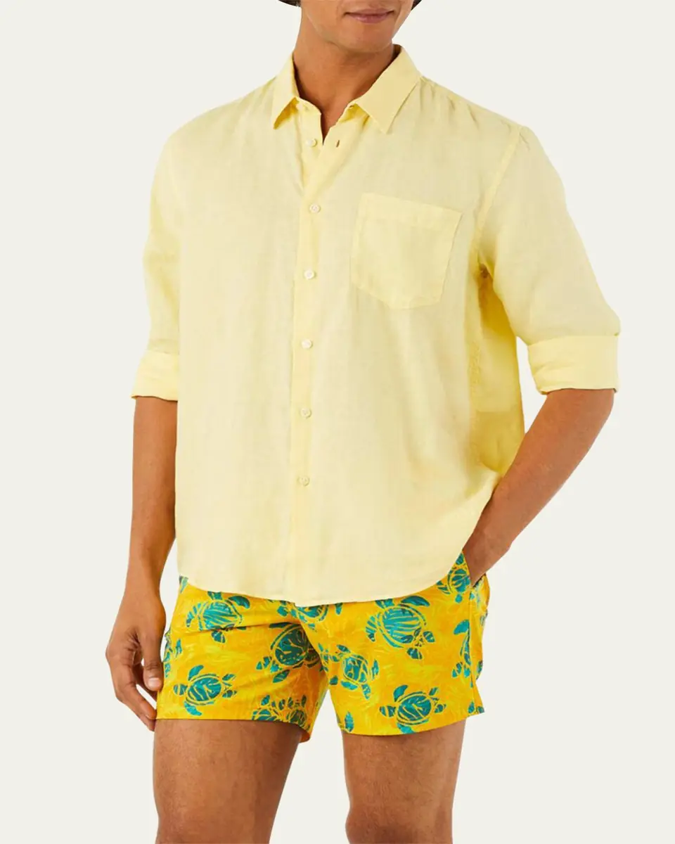 Vilebrequin Men's Caroubis Solid Linen Sport Shirt | Thumbnail 8