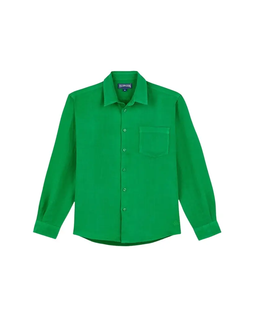 Vilebrequin Men's Caroubis Solid Linen Sport Shirt | Image 1 Vilebrequin Men's Caroubis Solid Linen Sport Shirt | Image 1
