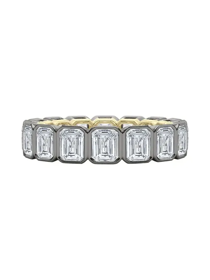 18K Emerald Cut Bezel Lab Grown Diamond Eternity Band, 6.6tcw